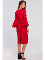 K002 Sheath dress with ruffled sleeves - red