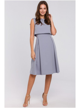 K005 Fit & flare dress with open back - dove grey