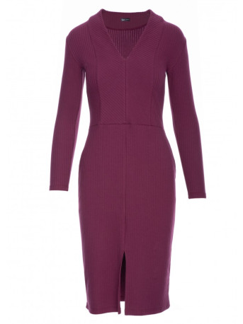 B307 Rib knit pencil dress - plum