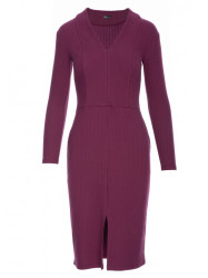 B307 Rib knit pencil dress - plum