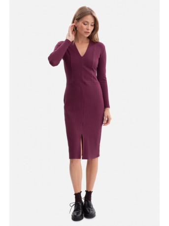 B307 Rib knit pencil dress - plum