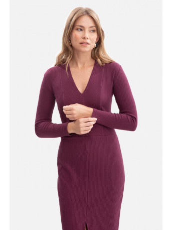 B307 Rib knit pencil dress - plum