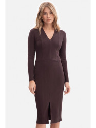B307 Rib knit pencil dress - dark chocolate