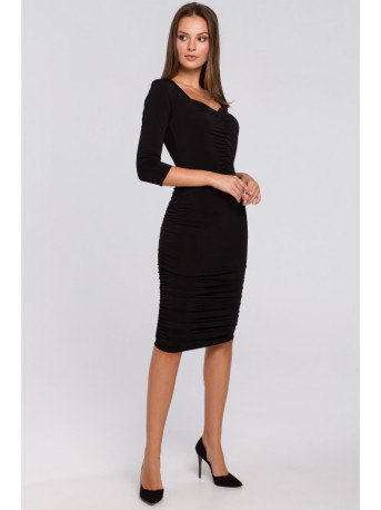K006 Knit dress with ruched detailing - black