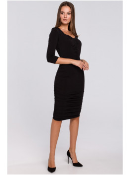 K006 Knit dress with ruched detailing - black