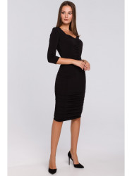 K006 Knit dress with ruched detailing - black