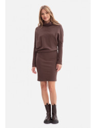 B309 Rib knit blouson dress - brown
