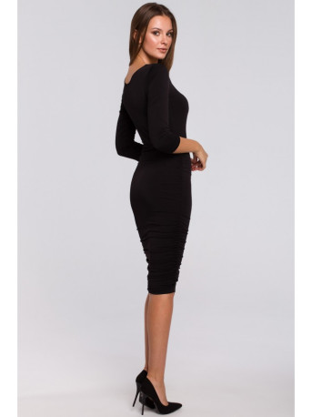K006 Knit dress with ruched detailing - black