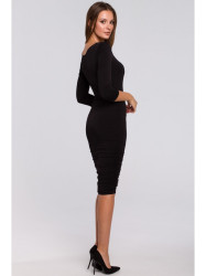 K006 Knit dress with ruched detailing - black