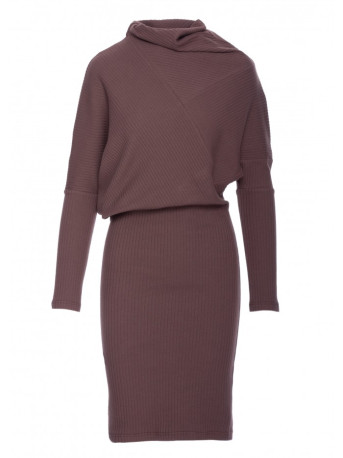B309 Rib knit blouson dress - brown