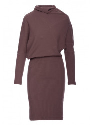 B309 Rib knit blouson dress - brown
