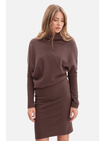 B309 Rib knit blouson dress - brown