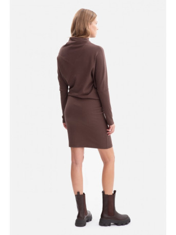 B309 Rib knit blouson dress - brown