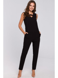 K009 One-piece jumpsuit with v-neck - black