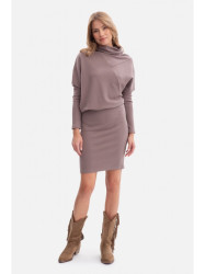 B309 Rib knit blouson dress - cocoa