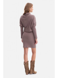 B309 Rib knit blouson dress - cocoa