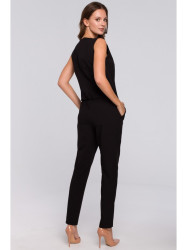 K009 One-piece jumpsuit with v-neck - black