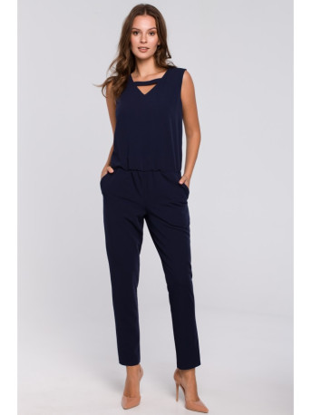 K009 One-piece jumpsuit with v-neck - navy blue