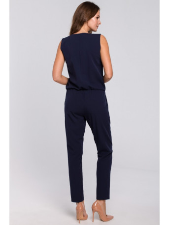 K009 One-piece jumpsuit with v-neck - navy blue