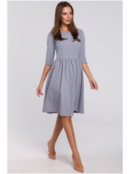 K010 Fit & flare dress with gathered waistline - dove grey