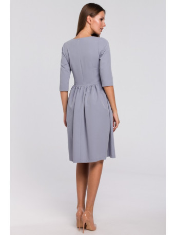 K010 Fit & flare dress with gathered waistline - dove grey