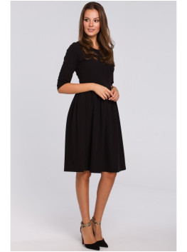 K010 Fit & flare dress with gathered waistline - black