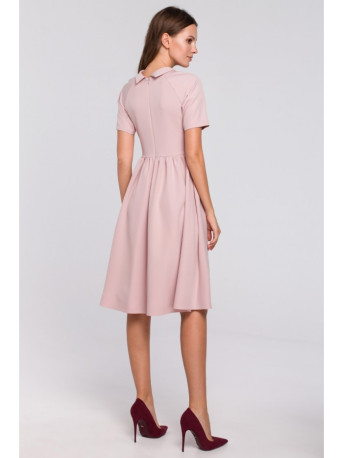 K028 Rolled neck fit and flare dress - crepe pink