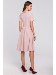 K028 Rolled neck fit and flare dress - crepe pink