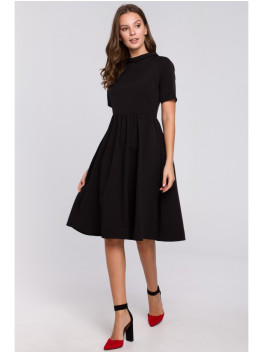 K028 Rolled neck fit and flare dress - black