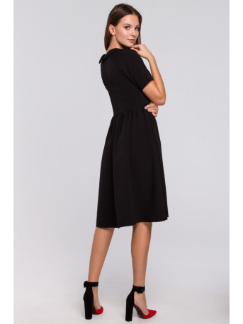 K028 Rolled neck fit and flare dress - black