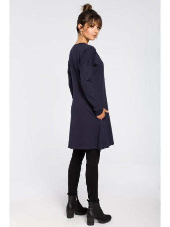 B042 Tunic with a front split - navy blue