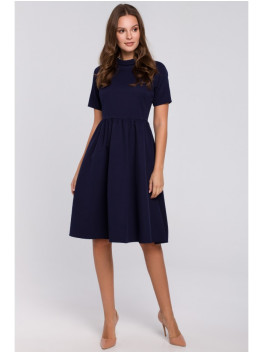 K028 Rolled neck fit and flare dress - deep blue