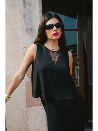 S422 Dress with lace insert - black