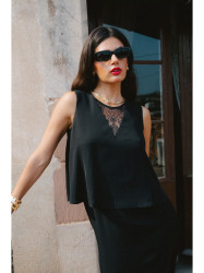 S422 Dress with lace insert - black