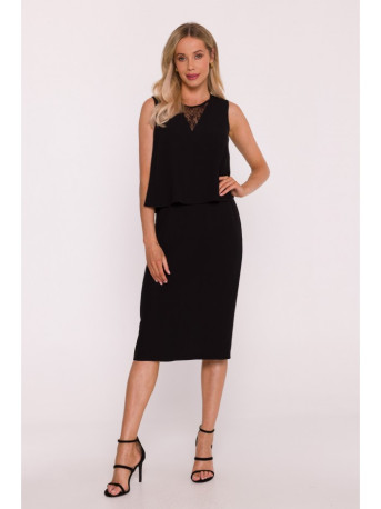 S422 Dress with lace insert - black