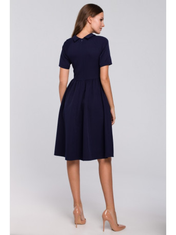 K028 Rolled neck fit and flare dress - deep blue