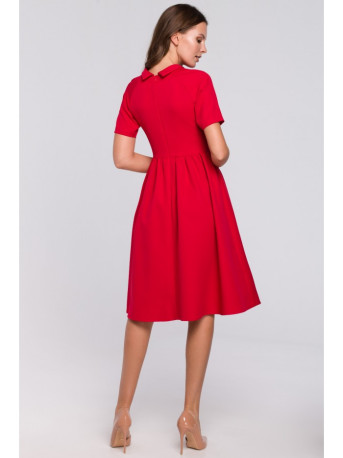 K028 Rolled neck fit and flare dress - red