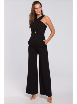 K029 Cross front jumpsuit - black