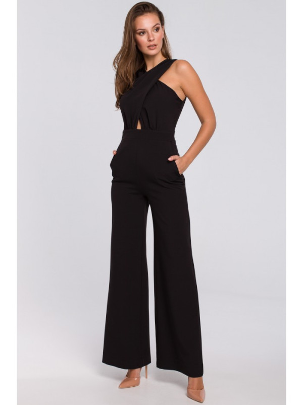 K029 Cross front jumpsuit - black