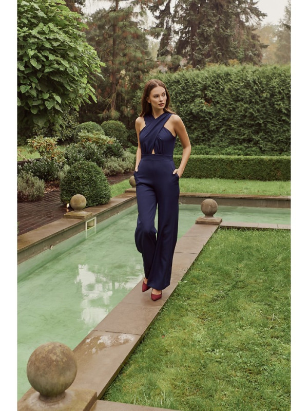 K029 Cross front jumpsuit - deep blue