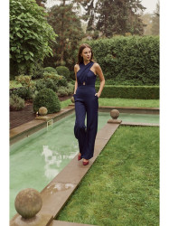 K029 Cross front jumpsuit - deep blue