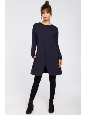 B042 Tunic with a front split - navy blue