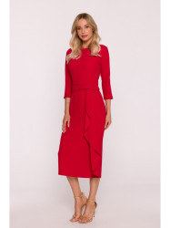 S425 Dress with ruffle detail - red