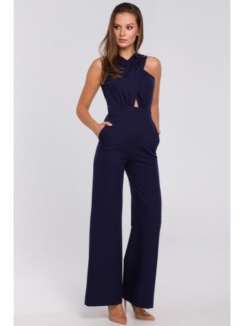 K029 Cross front jumpsuit - deep blue