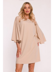 S426 Mini dress with batwing sleeves - beige