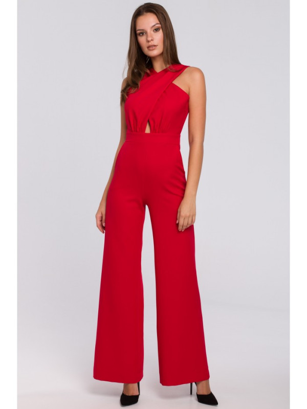 K029 Cross front jumpsuit - red