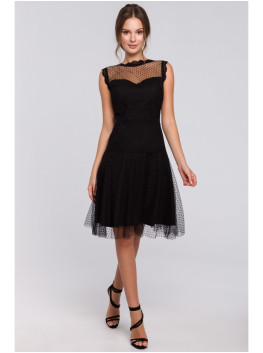 K030 Polka dot tulle dress - black