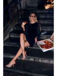 M886 Velvet dress with chiffon sleeves - black