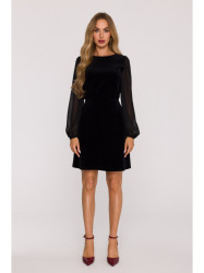 M886 Velvet dress with chiffon sleeves - black