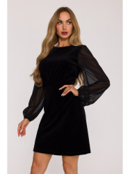 M886 Velvet dress with chiffon sleeves - black